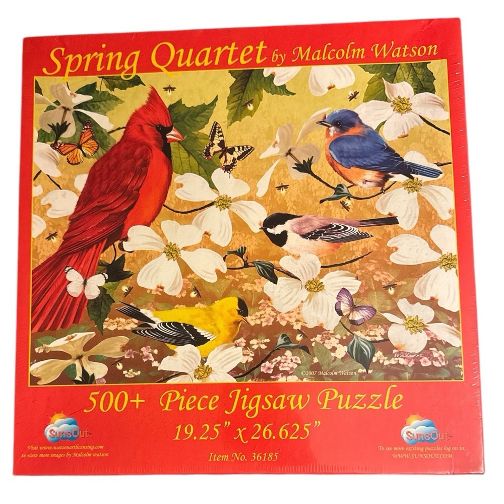 SunsOut Puzzle 500+ Piece Spring Quartet Cardinal Birds Robins By Malcolm Watson